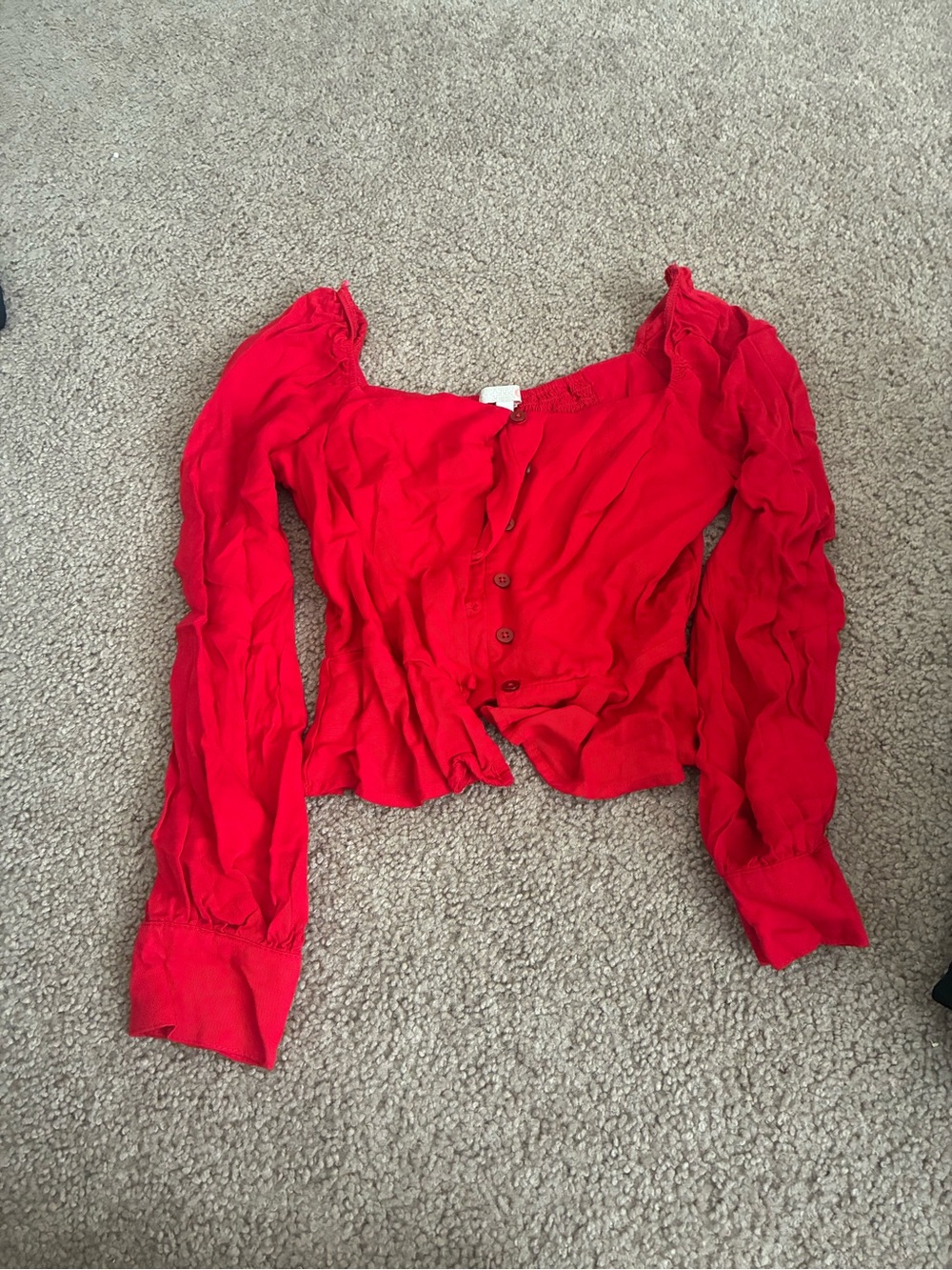 Gianni Bini Red Button-Front Long Sleeve Top